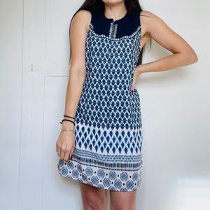 Blue and white pattern dress